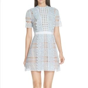 NWT Self Portrait blue spiral panel lace mini dress size 2